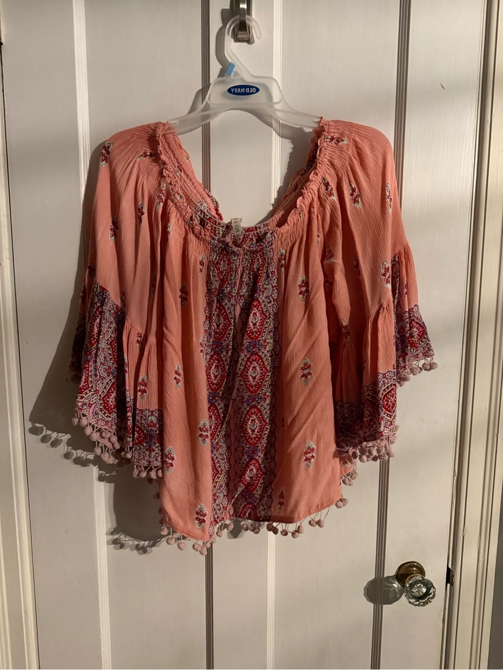 RAGA Peach Boho Pom-Pom Tunic with Printed Panels